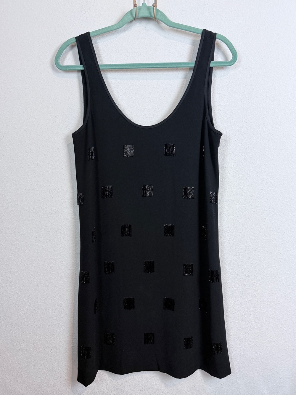 Elizabeth and James Greene Black Crepe Beaded Mini Tank Dress S